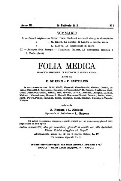 Folia medica periodico trimensile di patologia e clinica medica