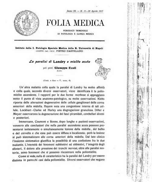 Folia medica periodico trimensile di patologia e clinica medica