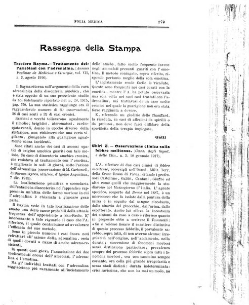 Folia medica periodico trimensile di patologia e clinica medica