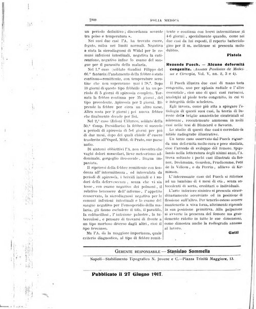 Folia medica periodico trimensile di patologia e clinica medica