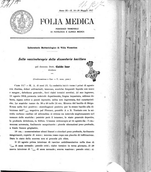 Folia medica periodico trimensile di patologia e clinica medica