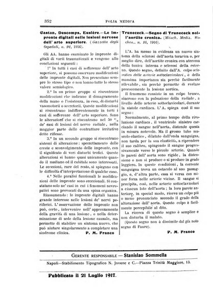 Folia medica periodico trimensile di patologia e clinica medica