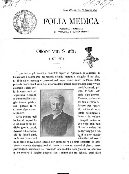 Folia medica periodico trimensile di patologia e clinica medica