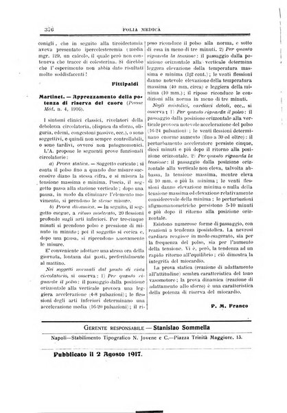 Folia medica periodico trimensile di patologia e clinica medica