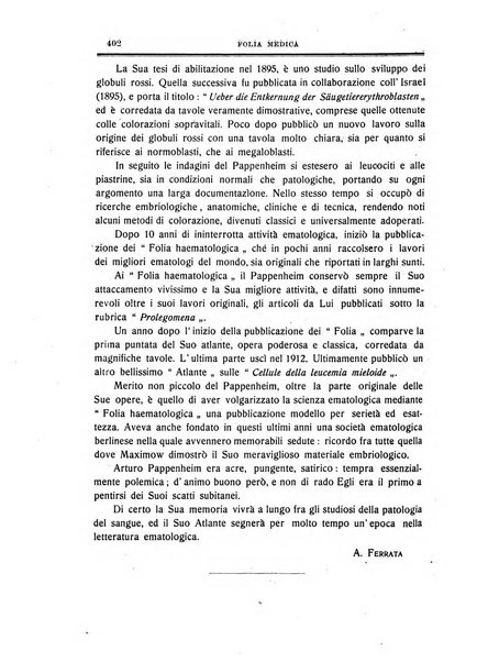 Folia medica periodico trimensile di patologia e clinica medica