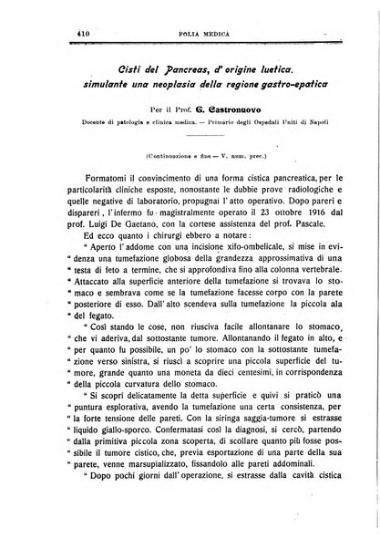 Folia medica periodico trimensile di patologia e clinica medica