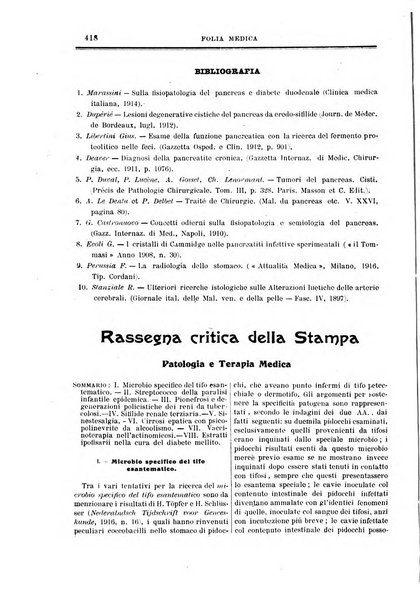 Folia medica periodico trimensile di patologia e clinica medica