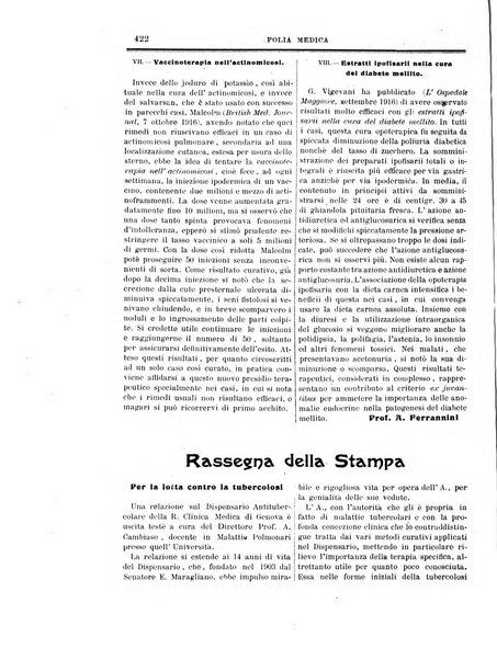 Folia medica periodico trimensile di patologia e clinica medica