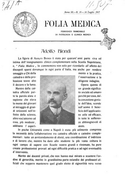 Folia medica periodico trimensile di patologia e clinica medica