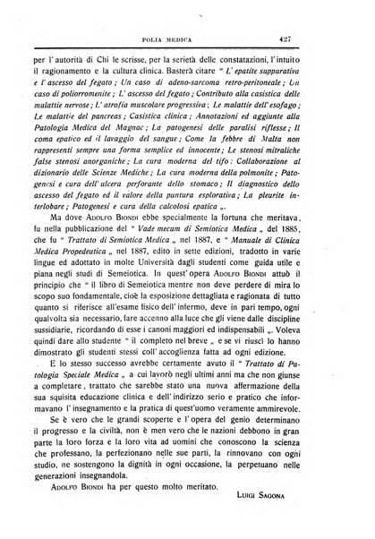 Folia medica periodico trimensile di patologia e clinica medica