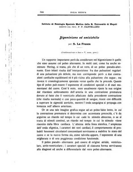 Folia medica periodico trimensile di patologia e clinica medica