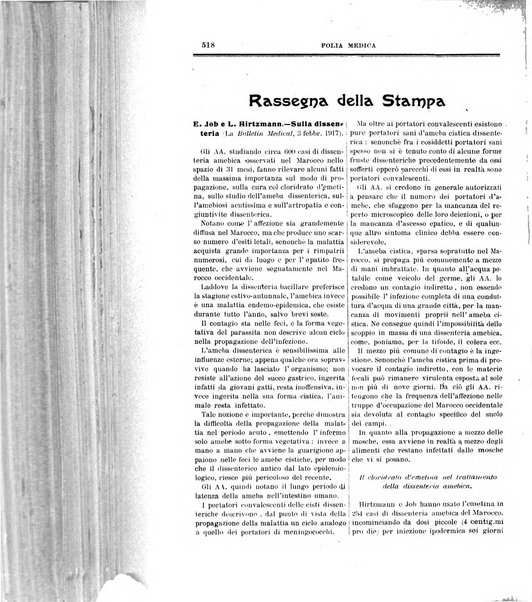 Folia medica periodico trimensile di patologia e clinica medica