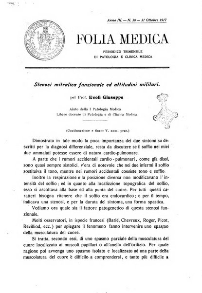 Folia medica periodico trimensile di patologia e clinica medica