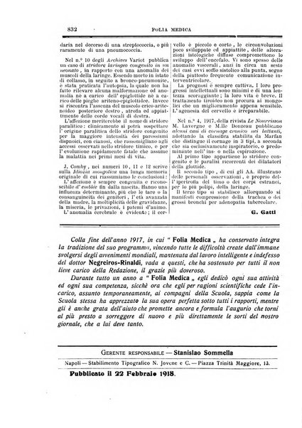 Folia medica periodico trimensile di patologia e clinica medica