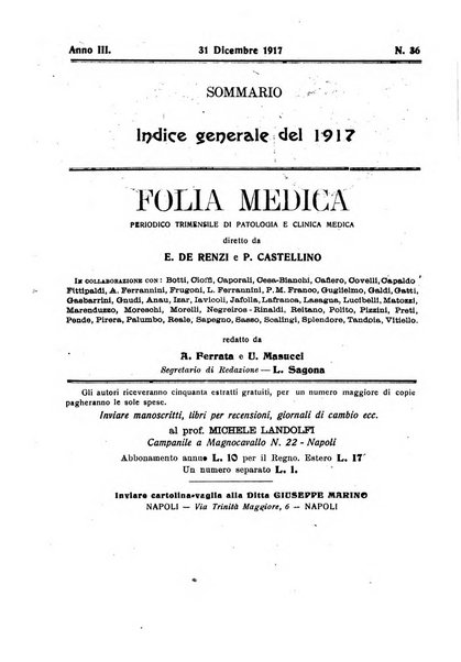 Folia medica periodico trimensile di patologia e clinica medica