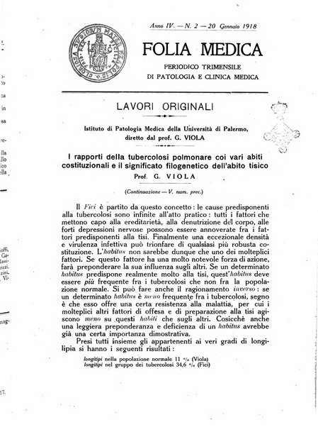 Folia medica periodico trimensile di patologia e clinica medica