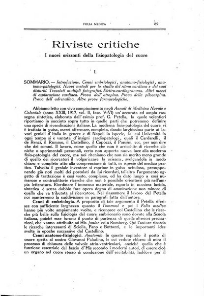 Folia medica periodico trimensile di patologia e clinica medica