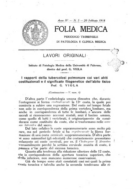 Folia medica periodico trimensile di patologia e clinica medica