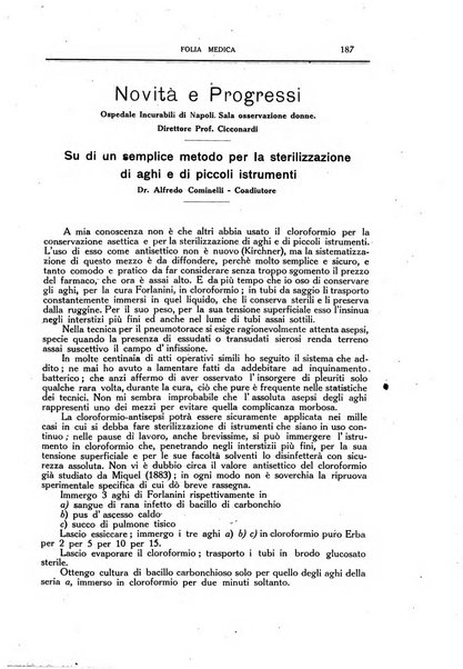 Folia medica periodico trimensile di patologia e clinica medica