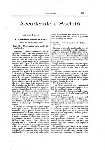 Folia medica periodico trimensile di patologia e clinica medica