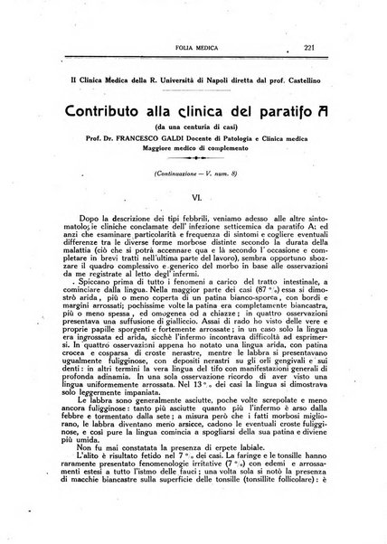 Folia medica periodico trimensile di patologia e clinica medica