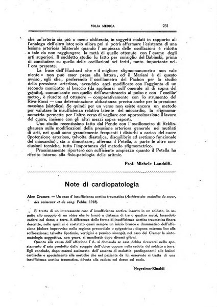 Folia medica periodico trimensile di patologia e clinica medica