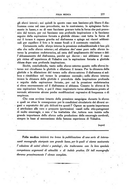 Folia medica periodico trimensile di patologia e clinica medica