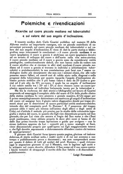 Folia medica periodico trimensile di patologia e clinica medica