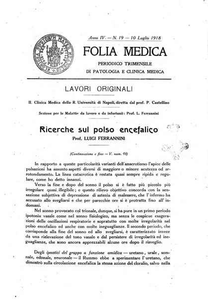 Folia medica periodico trimensile di patologia e clinica medica