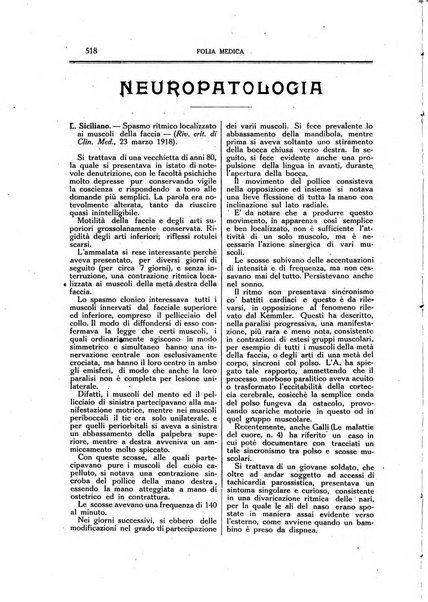 Folia medica periodico trimensile di patologia e clinica medica