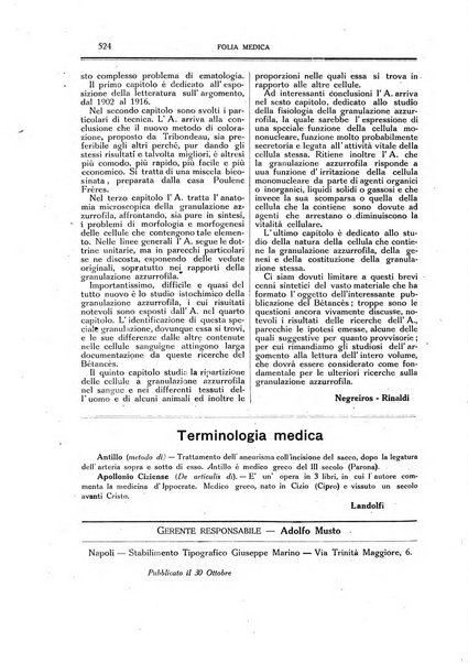 Folia medica periodico trimensile di patologia e clinica medica