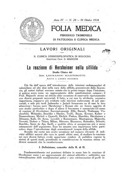 Folia medica periodico trimensile di patologia e clinica medica