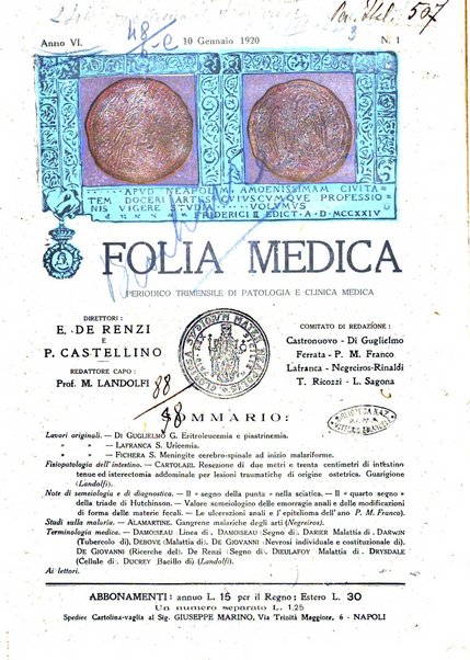 Folia medica periodico trimensile di patologia e clinica medica