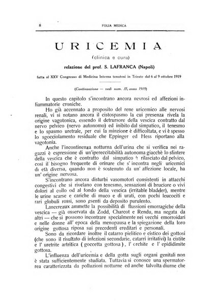 Folia medica periodico trimensile di patologia e clinica medica