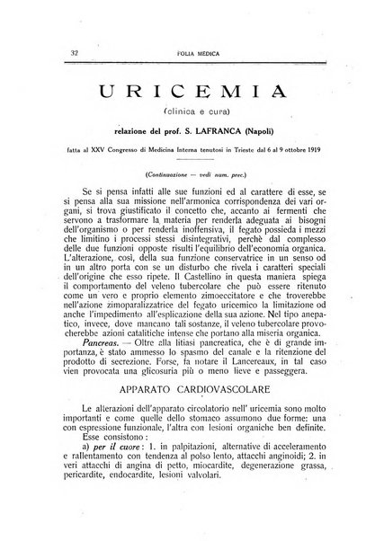 Folia medica periodico trimensile di patologia e clinica medica