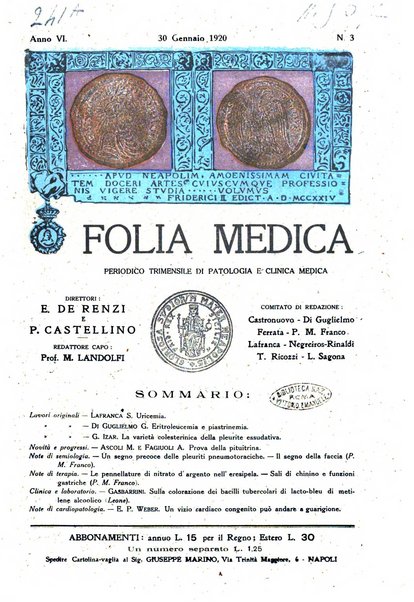 Folia medica periodico trimensile di patologia e clinica medica