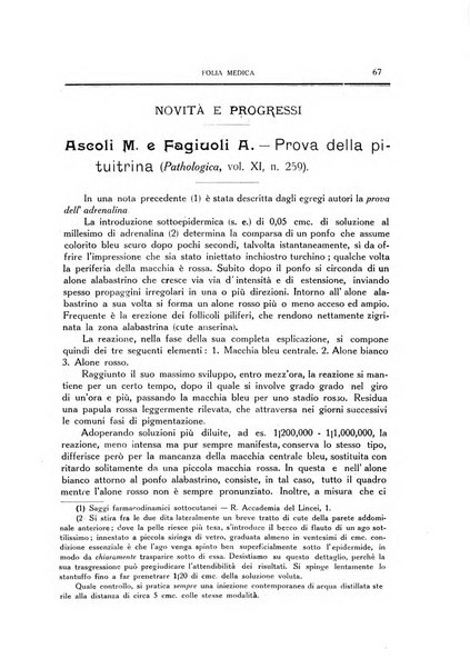 Folia medica periodico trimensile di patologia e clinica medica