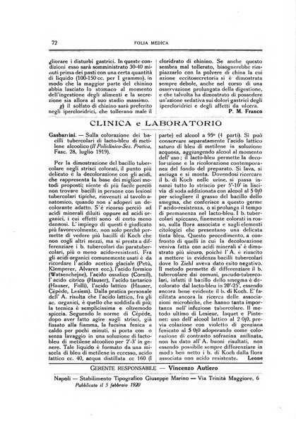 Folia medica periodico trimensile di patologia e clinica medica