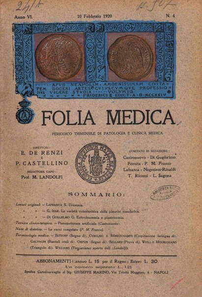 Folia medica periodico trimensile di patologia e clinica medica