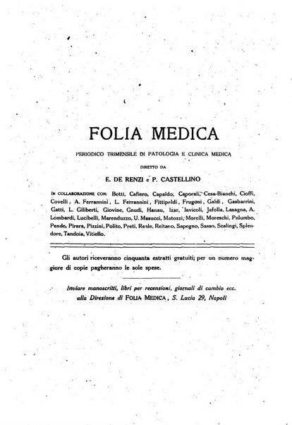 Folia medica periodico trimensile di patologia e clinica medica