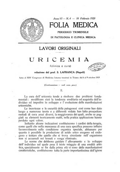 Folia medica periodico trimensile di patologia e clinica medica