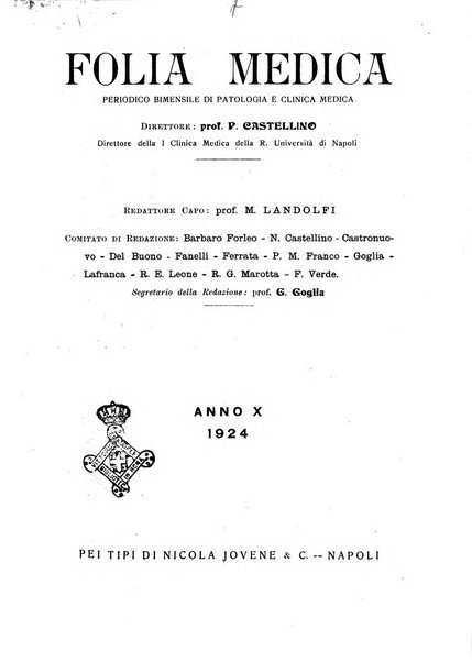 Folia medica periodico trimensile di patologia e clinica medica