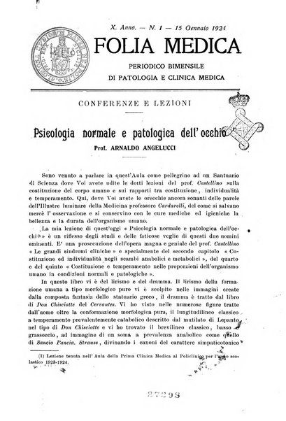 Folia medica periodico trimensile di patologia e clinica medica