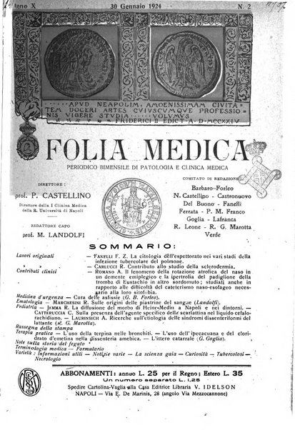 Folia medica periodico trimensile di patologia e clinica medica