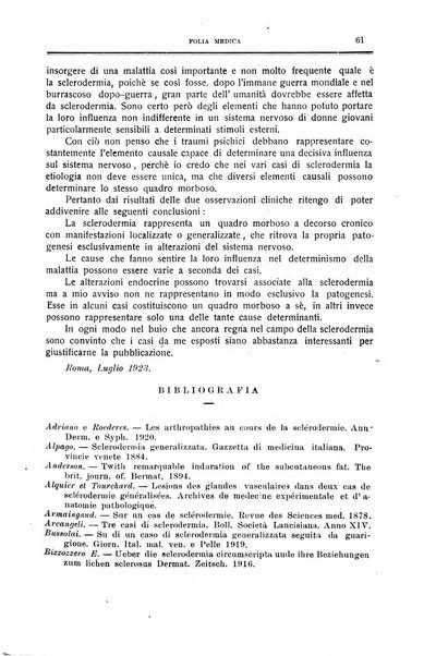 Folia medica periodico trimensile di patologia e clinica medica