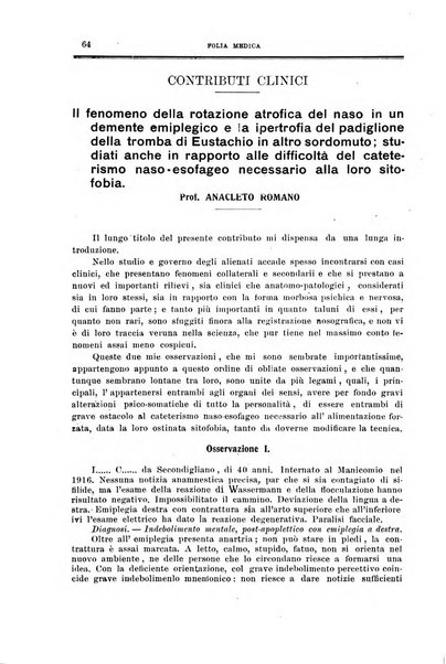 Folia medica periodico trimensile di patologia e clinica medica