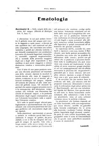 Folia medica periodico trimensile di patologia e clinica medica