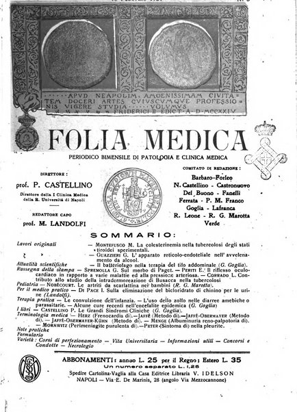 Folia medica periodico trimensile di patologia e clinica medica