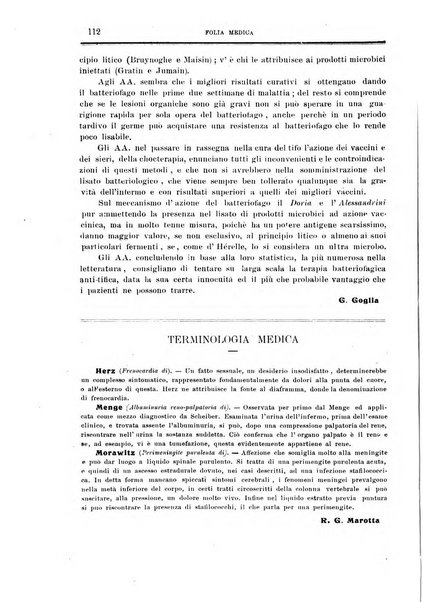 Folia medica periodico trimensile di patologia e clinica medica