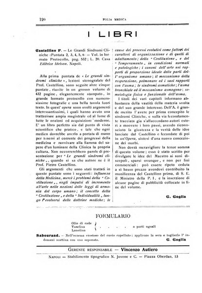 Folia medica periodico trimensile di patologia e clinica medica